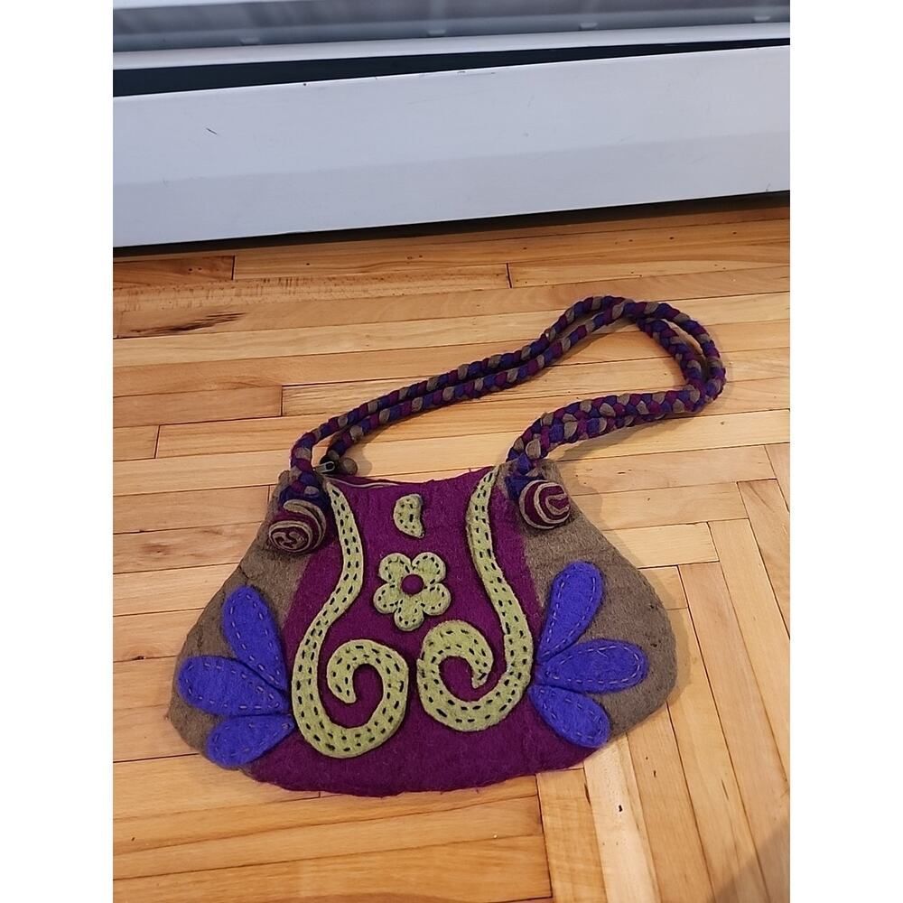 RISING TIDE Handmade in Nepal Italy 100% Wool Felted 3D Floral Boho Handbag READ